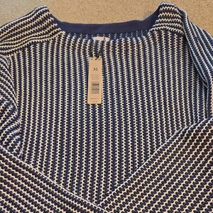 NIC+ZOE Navy and Cream Crew Neck Sweater